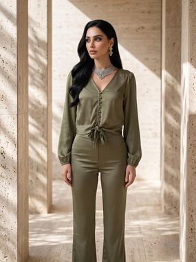 Abercrombie & Fitch Green Long Sleeve Tie Front Blouse XS